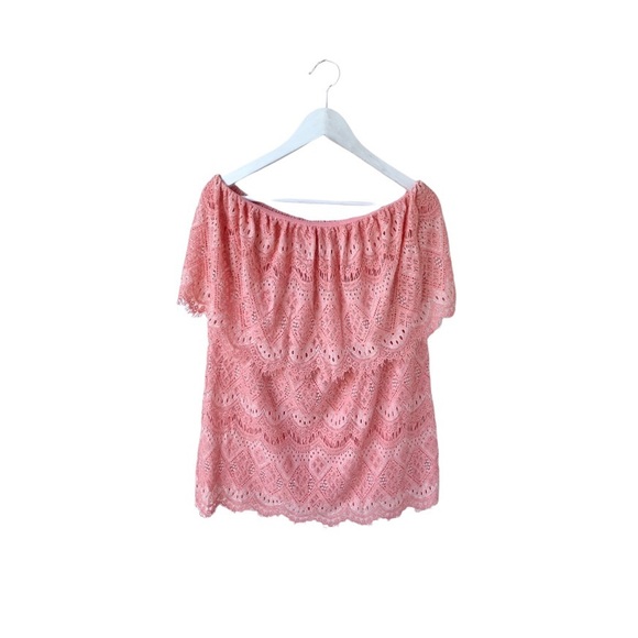 🌸New🌸 Moda International VS Strapless Lace Dress Size large Pink Coral NWT - Picture 1 of 8